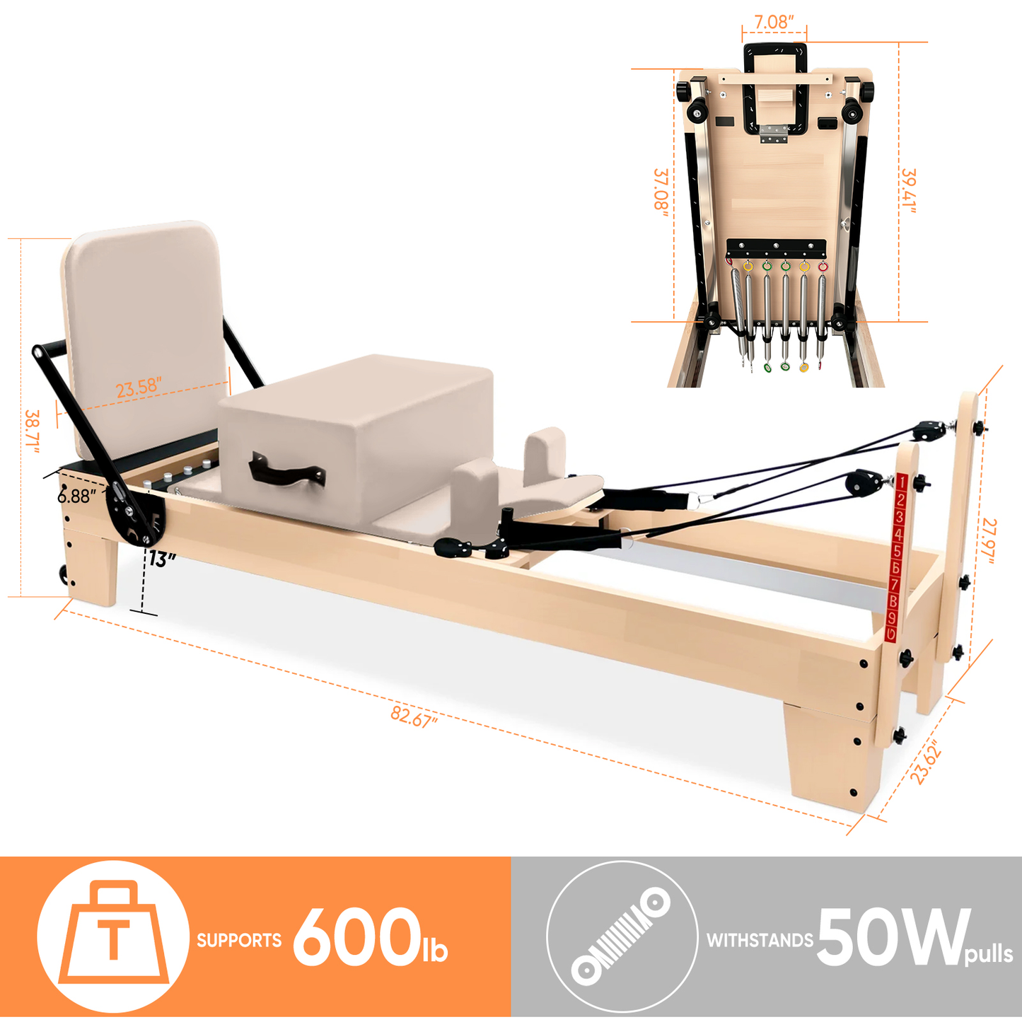 Commercial Pilates Reformer MT07 - Pink