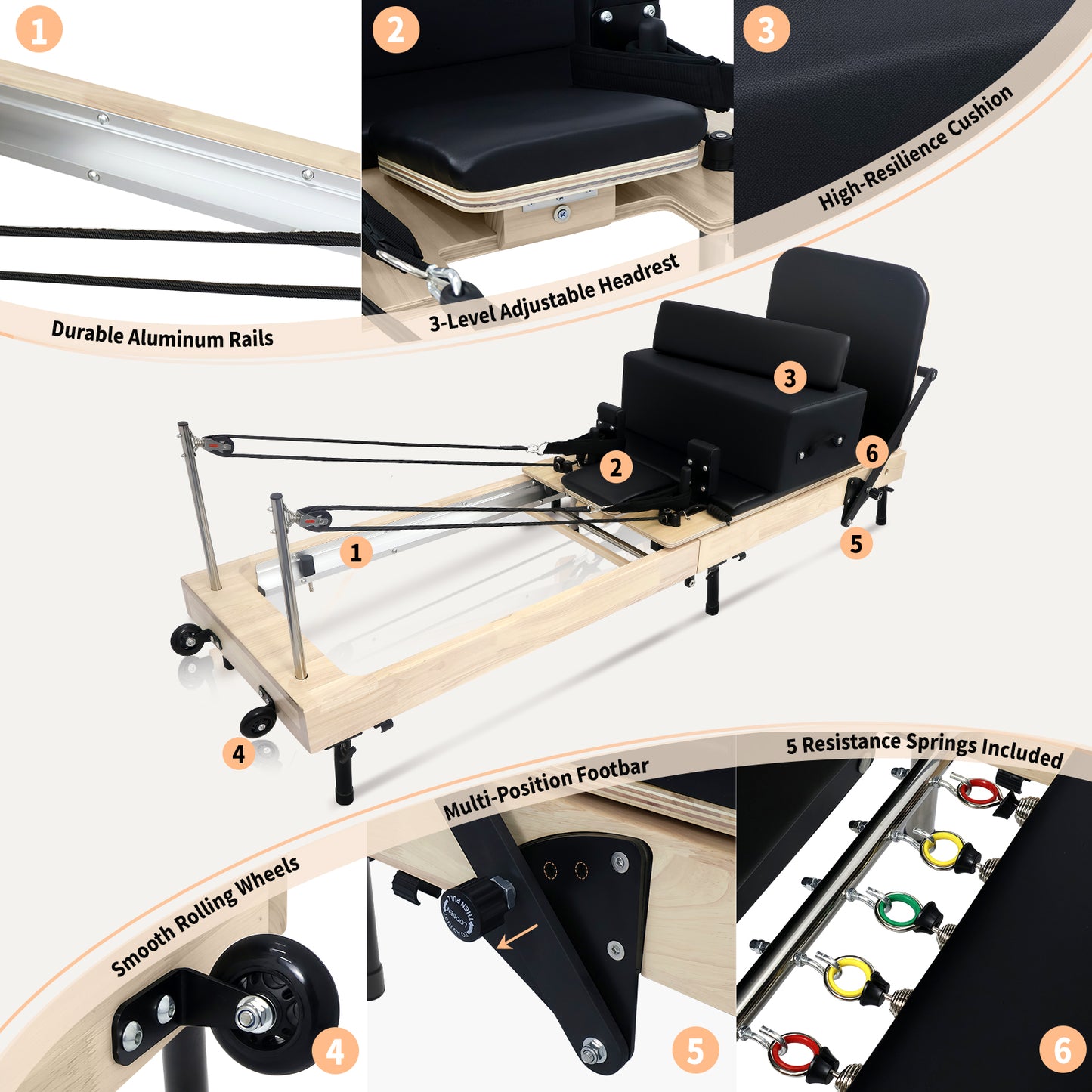 Foldable Pilates Reformer DY10 Black Legs