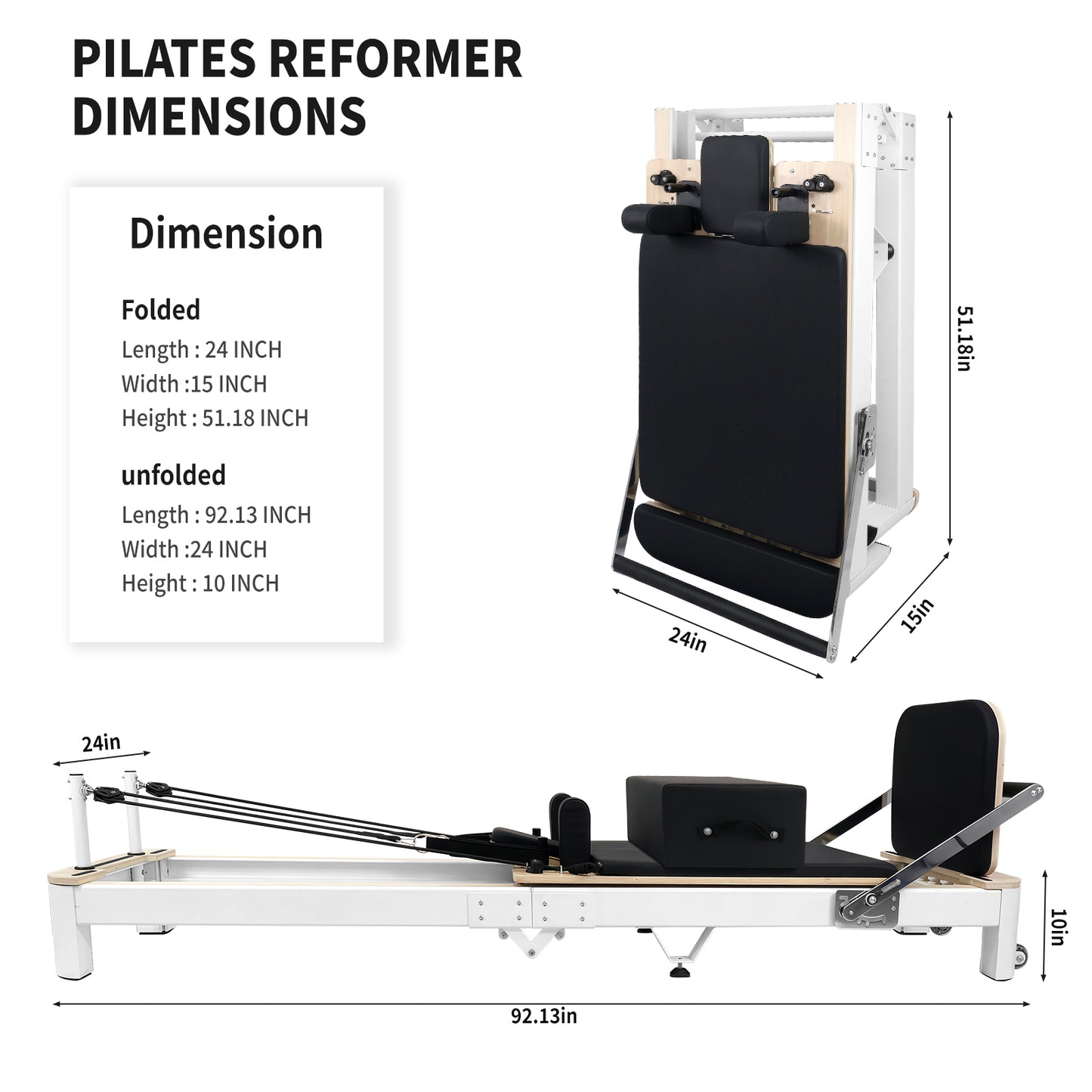 Aluminum Foldable Pilates Reformer DL13 - White