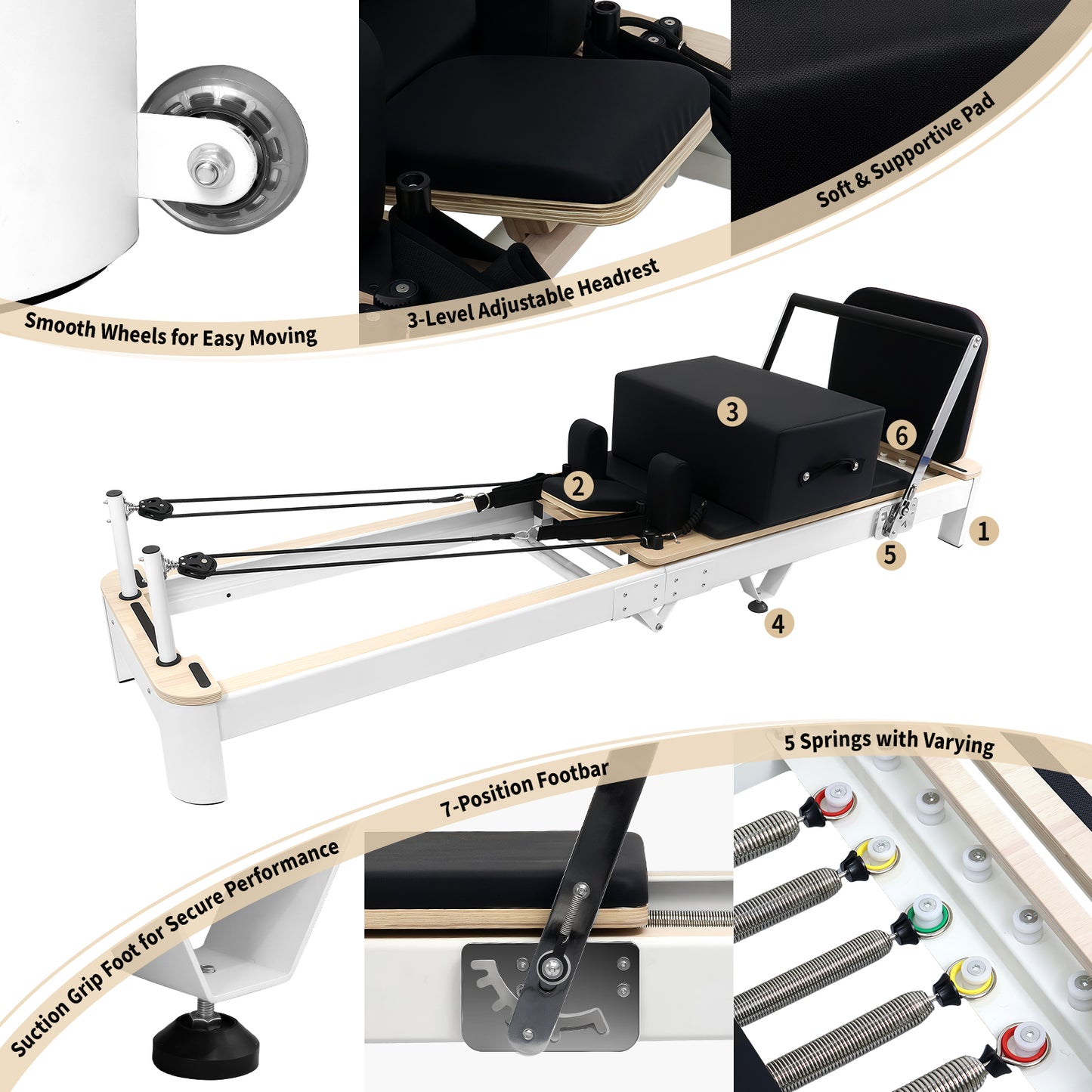 Aluminum Foldable Pilates Reformer DL13 - White