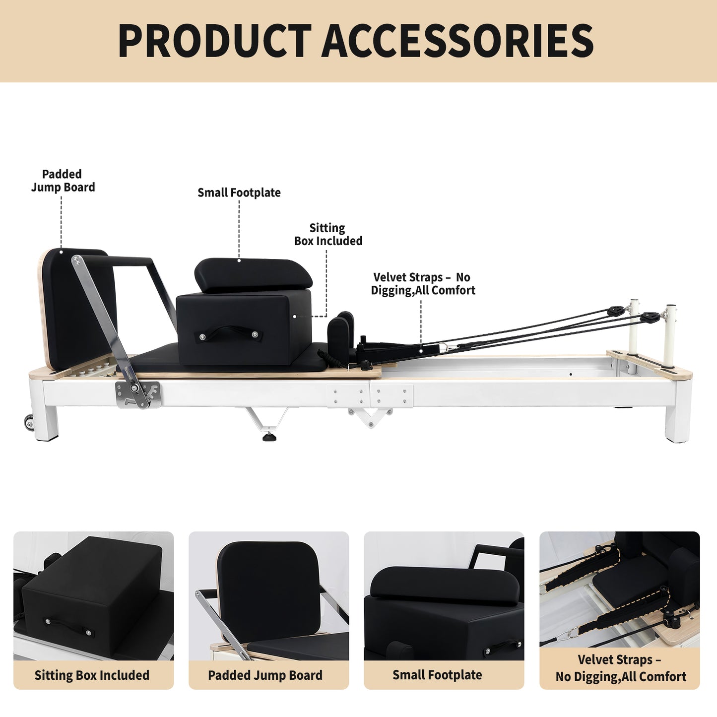 Aluminum Foldable Pilates Reformer DL13 - White