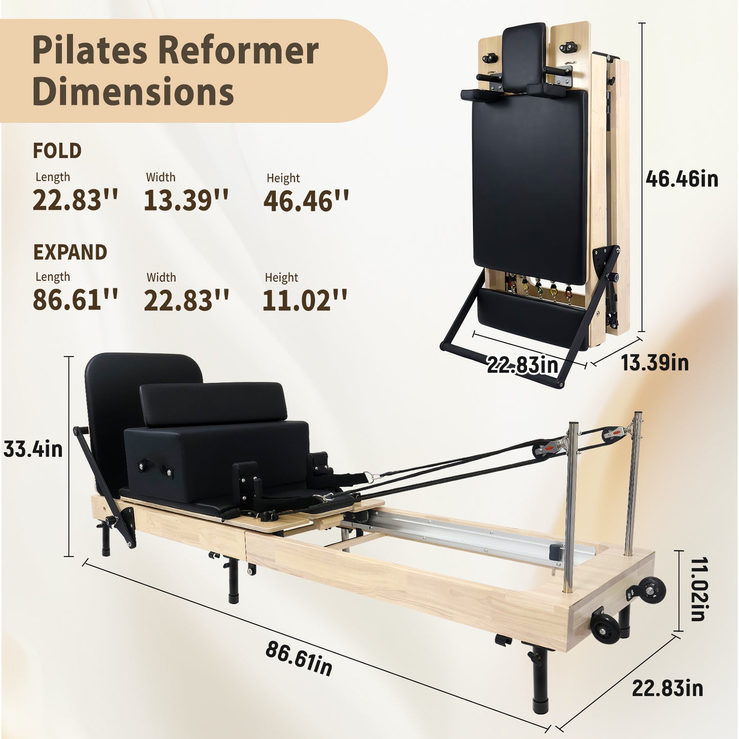 Foldable Pilates Reformer DY10 Black Legs