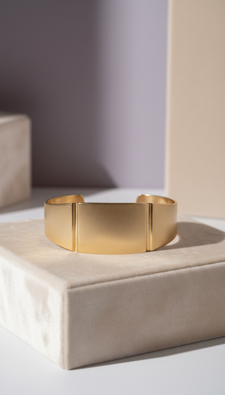 Brushed gold architectural cuff bracelet